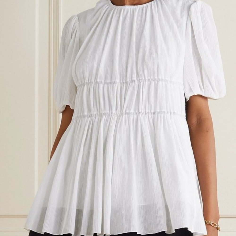 EUC Erdem Lilwen gathered crepon blouse US 12/UK 16